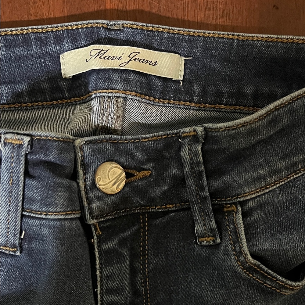 Mavi Blue Denim Jeans with Brown Accents